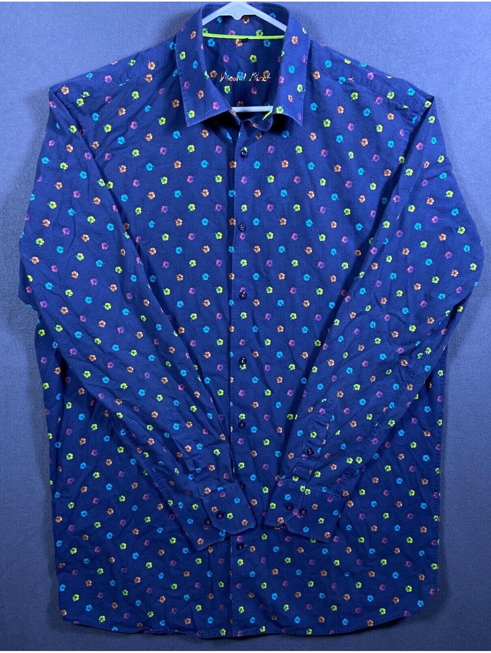 Visconti Black Colorful Abstract Floral Flowers Psychedelic Men's Xlt Shirt Euc! View 2